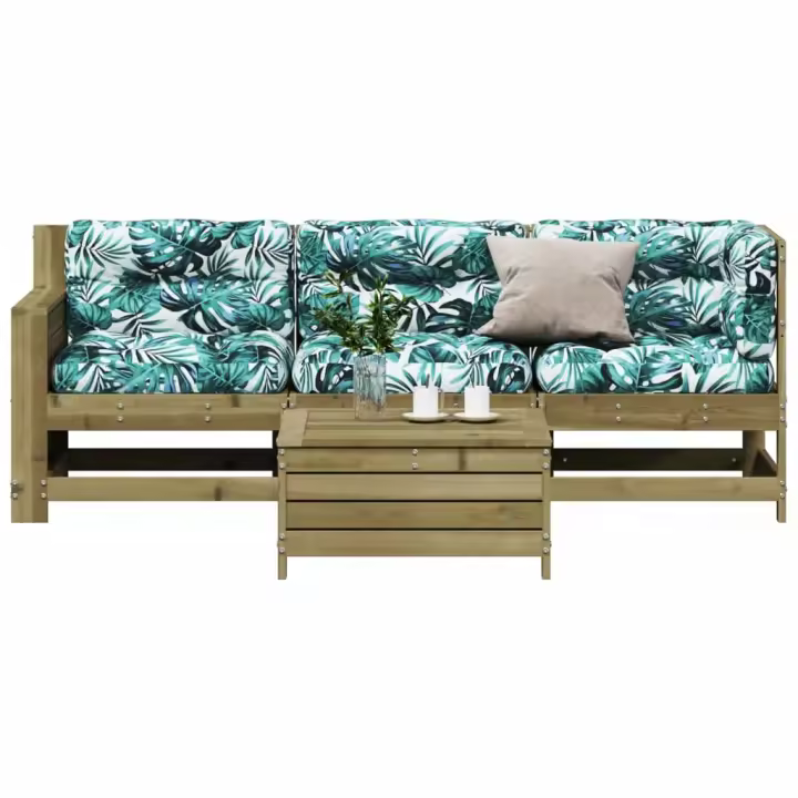 vidaXL Juego de muebles jardín 4 pzas y cojines madera pino impregnada - 1