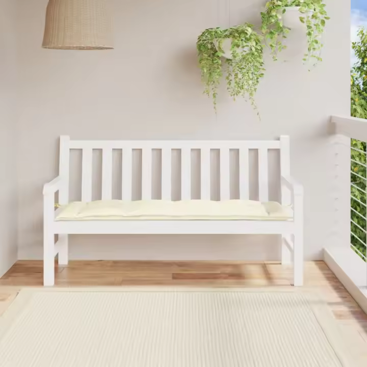 vidaXL Cojín de banco de jardín tela Oxford blanco crema 150x50x7 cm - 1