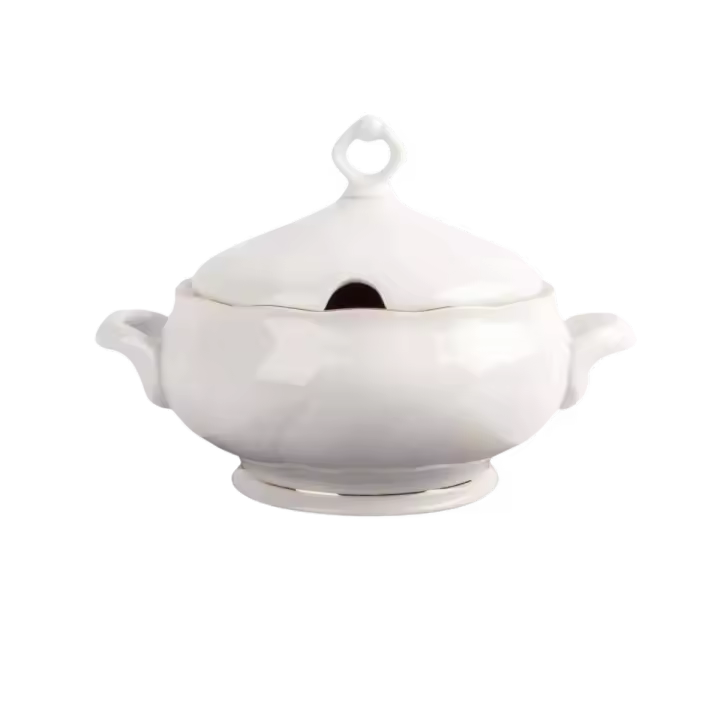 Sopera de porcelana blanca (1 l) Lubeck, 1 tapa de porcelana, filo de oro  Soperas, Salseras, ensaladeras y cuencos Porcelana Lubeck menaje - 1