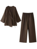 Conjunto De Moda Para Mujer Willshela 2 Piezas Camisa De Encaje Con Cordón Y Pantalones Vintage Con Cintura Elástica Chic Lady - details 2