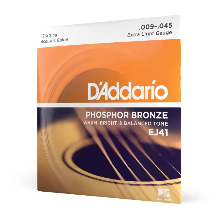 D'Addario EJ41 12-String Phosphor Bronze Acoustic Guitar Strings, Extra Light, 9-45. Code. EJ41 - 1