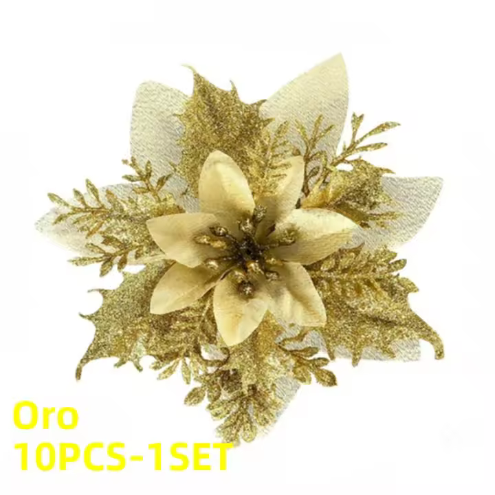 100pcs Flores De Navidad Con Brillo Árboles De Navidad Decoraciones De Flores Artificiales De 14 Cm Para El Hogar Año Nuevo 2024 - 1