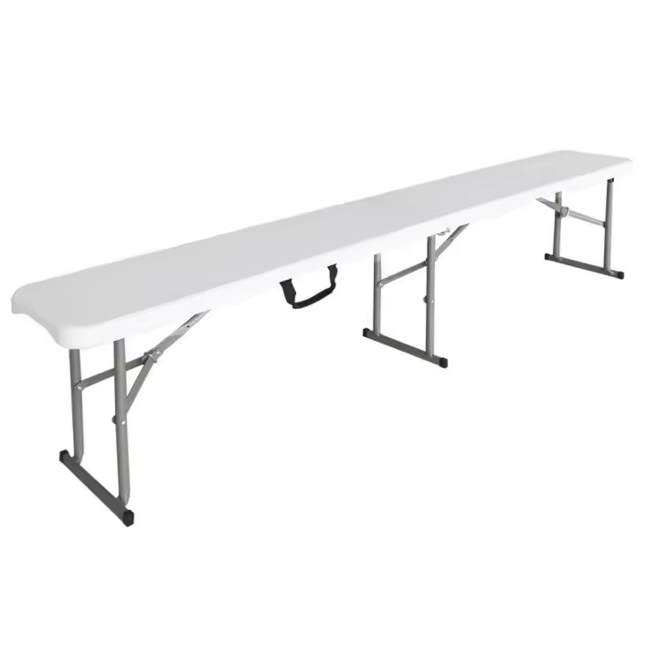 Banco catering plegable doble de plástico HDPE blanco de 181x26x42 cm - 1