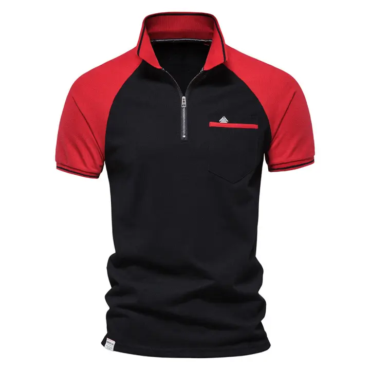 Polo para hombre, novedad de Primavera y Verano, Polo de manga short with Cremallera y Empalme de dos Colores, camiseta para hombre - 1