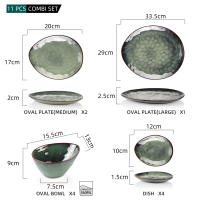 MALACASA Vajilla Cerámica Vintage 11 Piezas con Plato de Servicio, Plato de Postre, Plato de Cena, Tazón - Sin Plomo y Sin Cadmio - details 1