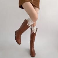Medias Largas De Veludo Con Encaje Blanco Y Cinta Para Mujer Estilo Lolita Calf Socks Lindas Y Dulces Medias De Pierna Media - details 15
