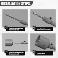 Juego De Brocas Para Taladro De Martillo SDS plus 30-160mm Herramientas Para Abertura De Agujeros En Hormigón Y Piedra Con Eje Redondo Para Carpintería Y Obras En Casa - details 3