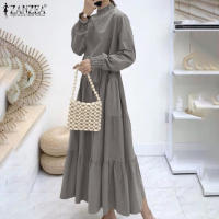 Vestido Largo Elegante ZANZEA Para Mujer Con Cuello Alto Y Volantes Color Sólido Ropa Casual Vestidos De Fiesta De Navidad Y Cumpleaños - details 8