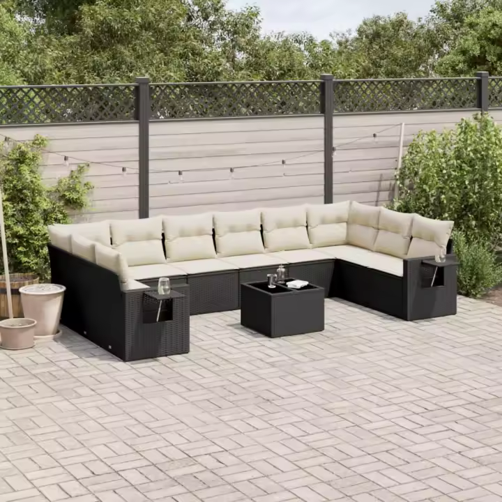 vidaXL Set de sofás de jardín 11 pzas y cojines ratán sintético negro - 1