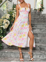 Vestido Midi De Verano Con Estampado Floral NewAsia Para Mujer Cintura Ajustable Con Tirantes Deslizables Y Abertura En El Lado Casual Para Fiestas Y Playa - details 26
