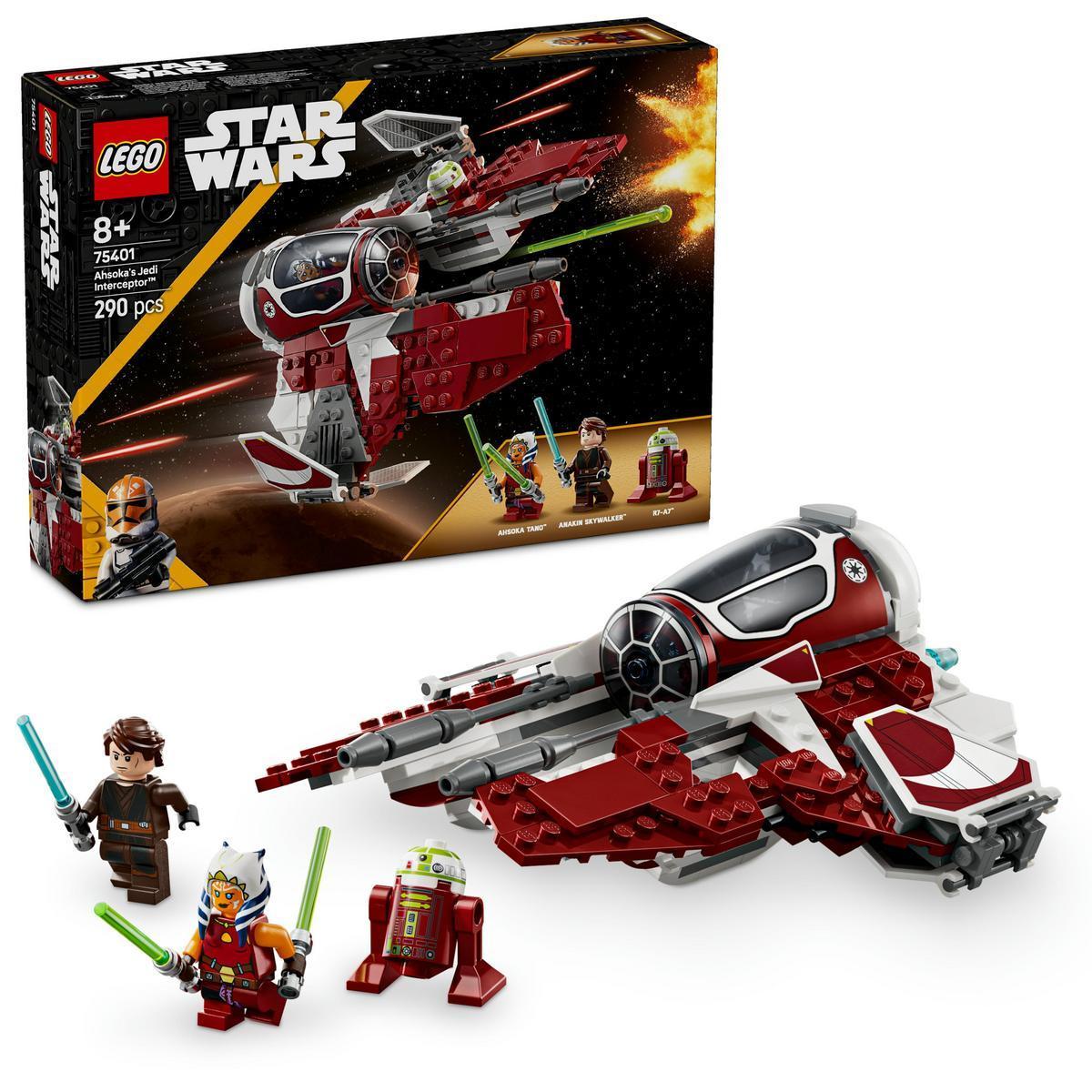 LEGO 75401 Star Wars Interceptor Jedi de Ahsoka, Caza Estelar de Juguete para Niños y Niñas de 8 Años o Más de Las Guerras Clon, Minifiguras de Ahsoka Tano y Anakin Skywalker con Espadas Láser y R7-A7