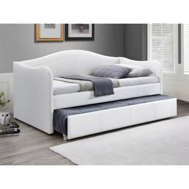 Vente-unique - Cama nido - banco MATHILDE - 2x90x190cm - Piel sintética - Blanco - 1