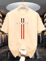 Camiseta De Algodón Puro 100% Para Hombre Estilo Casual Verano Cómoda Cuello Redondo Impreso Con Letras De París Manga Corta Top Transpirable - details 4