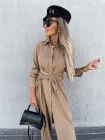 Vestido Largo Para Mujer De Otoño E Invierno Con Cuello V Y Botones Estilo Oficina Midi Color Sólido Cardigan De Manga Larga Tamaño S-3XL - details 5