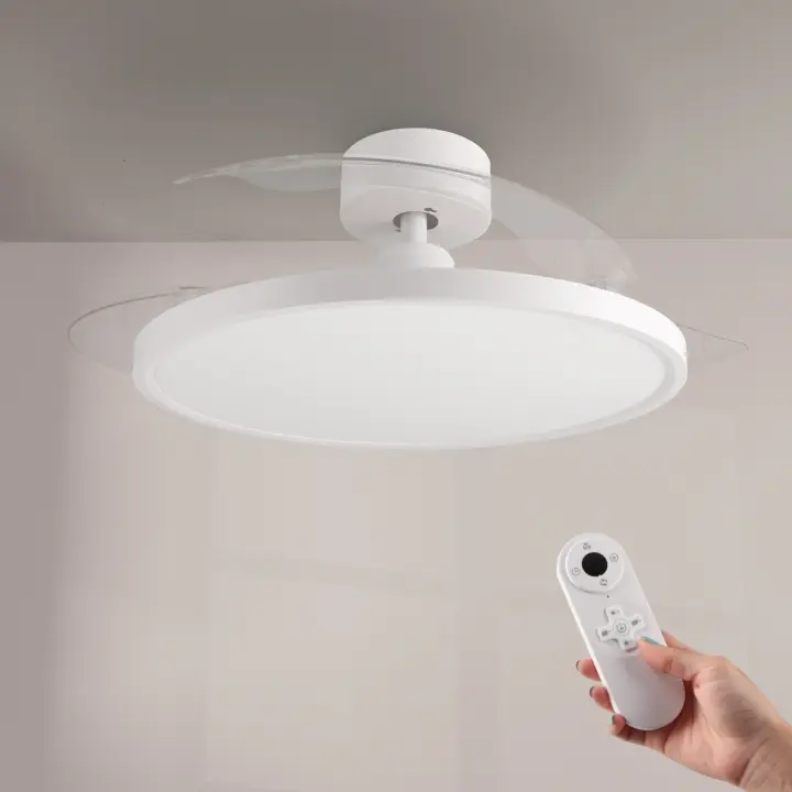 IluminaShop - Ventilador de Techo LED SuperSlim 58W Blanco DC Ultra Silencioso con Mando a Distancia y Palas Retractiles Verano / Invierno - 1