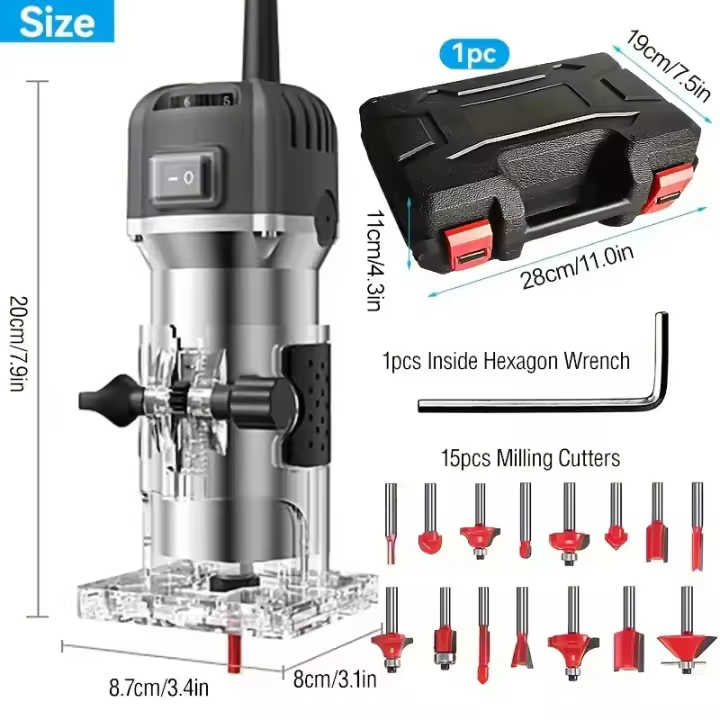 Máquina de recorte eléctrica de 6 velocidades, 800W, 33000rpm, fresado de carpintería, grabado a mano, enrutador de bordes de madera, recortadora, herramientas eléctricas para el hogar, bricolaje - 1