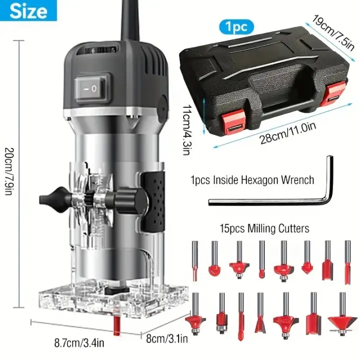 Máquina de recorte eléctrica de 6 velocidades, 800W, 33000rpm, fresado de carpintería, grabado a mano, enrutador de bordes de madera, recortadora, herramientas eléctricas para el hogar, bricolaje - 1