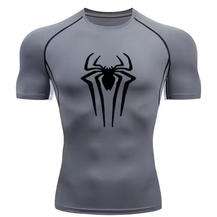 Camiseta De Deporte Para Hombre Con Estampado De Araña T-Shirt De Compresión Para Gimnasio Transpirable Y Secado Rápido Manga Corta Estilo Y2K Para Verano - 1