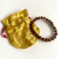 Pulsera Artesania Brazalete Regalo Hombre MujerTibet Bolsita tradicional Nepal Rudraksha y Ojo de Tigre - details 3