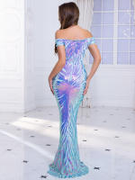 Vestido De Noche Para Mujer Con Sequinias Y Cuello Abierto De Espalda Desnuda Vestido De Fiesta De Encaje Bodycon Padded Longitud Del Piso Con Cierre De Cremallera - details 13