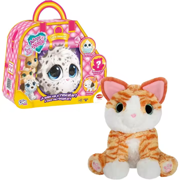 Bizak Adoptanimals Cutie Rescue, Mascota de Peluche Suave, adopta y rescata a un Perrito, Gatito o Conejo, Animal Sorpresa para cuidar, con Accesorios, (63040177) - 1