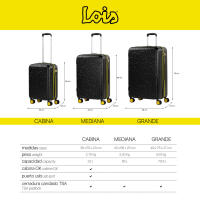 Juego de 3 Maletas Rígidas Negras Lois colección Zion (Cabina, Mediana y Grande) - ABS Resistente, Puerto USB, Candado TSA, Color Negro con Detalles Amarillos, 170L Totales - details 2