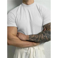 Camiseta De Hombre Elástica Y Cómoda Para Primavera Y Verano Con Cuello Alto Y Rayas Camiseta Deportiva Casual Con Mangas Cortas Para Fitness - details 12