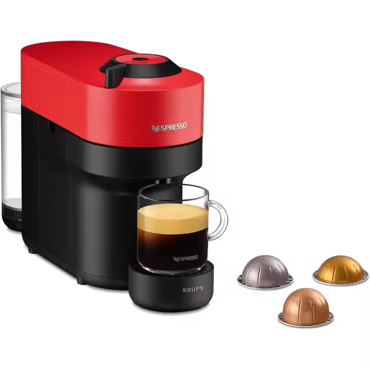 Krups Nespresso XN9205ECO VERTUO POP, Cafetera de cápsulas, máquina de café expreso, 4 tamaños tazas, color Spicy red - 1