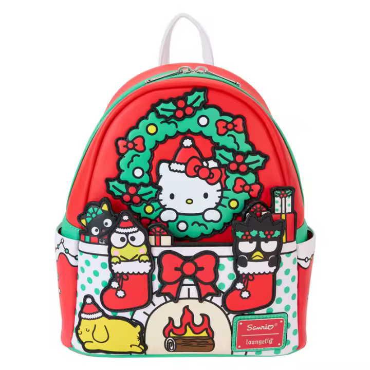 Mochila Christmas Hello Kitty Sanrio Loungefly 26cm. Mochila ergonómica con amplio espacio. Diseño resistente y versátil para llevar tus pertenencias con estilo. - 1