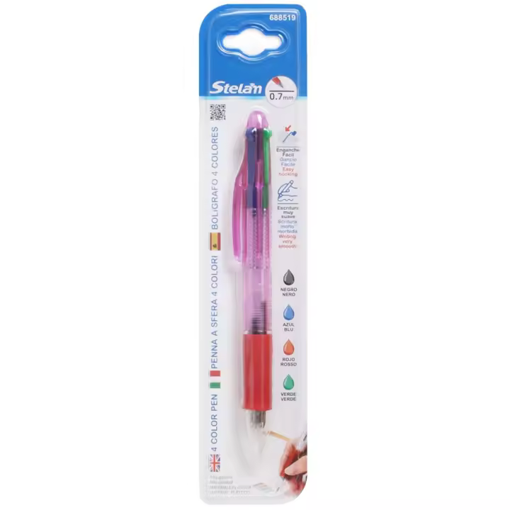 STELAM Bolígrafo multicolor 4 en 1 de 0.7 mm - Tinta negra, azul verde y roja, escritura muy suave, retráctil, ideal para la escuela, la oficina y el hogar - 1