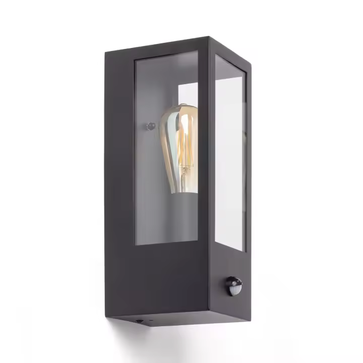 Ledkia Aplique de Pared Exterior Acero Inoxidable y Cristal con Detector de Movimiento Gakom Negro - 1