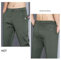 Pantalones Casuales Para Hombre Verano 2024 Elásticos Ajustados De Cintura Media Color Sólido Talla 28-38 Ropa De Marca Coffee - details 6