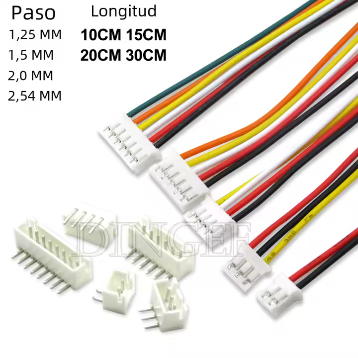 Conector JST1.25 ZH1.5 PH2.0 XH2.54 Macho Y Hembra 2/3/4/5/6/7/8/9/10P Con Cable 10/20/30cm Curvado PIN 2.54MM Ibuw Pack De 5 Sets - 1