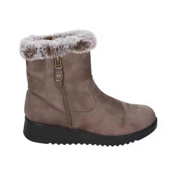 AMARPIES | Botines Planos Amarpies para Mujer – Botines Cómodos en Color Taupe – Botín con Cremallera – Con Borreguito – Para Invierno – Estilo Casual – Sintético – Combinable – Alta Calidad – Modelo AJH27166 - 1