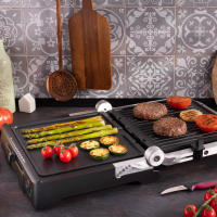 JATA GR1100 - Parrilla eléctrica y grill con placas mixtas antiadherentes de 27,5 x 24 cm. Cocina todo tipo de alimentos. Tapa superior ajustable. 6 posiciones. 2000 W. Apertura 180º - details 2