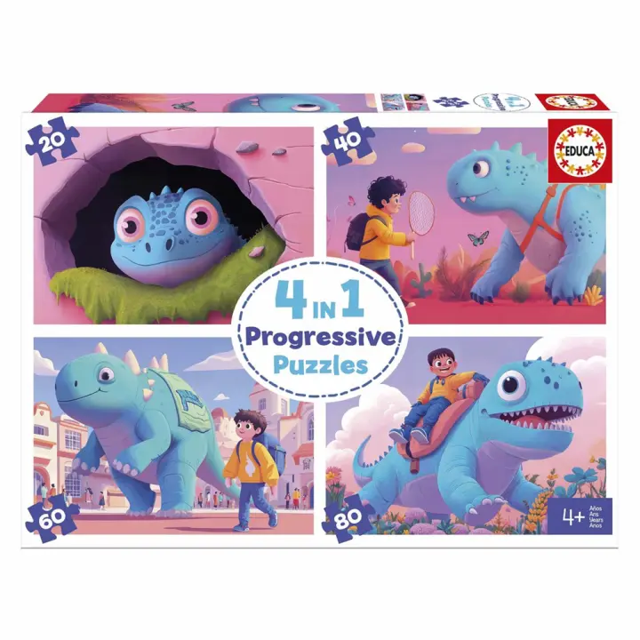 Puzzle 20-40-60-80 piezas Simpáticos Dinos (Educa 20222) - 1