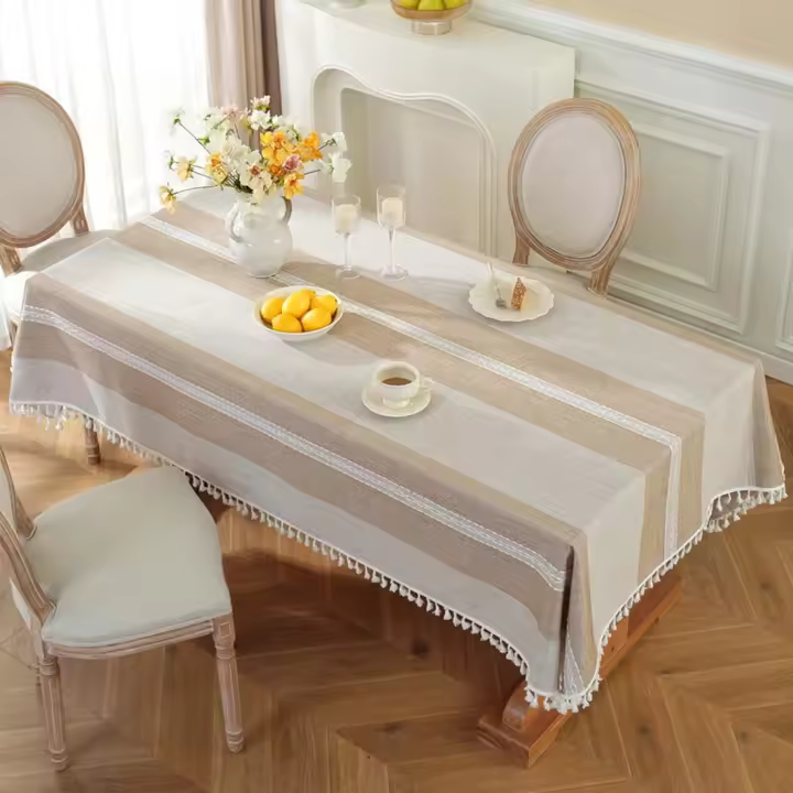 Mantel Rayas Borlas Prueba Polvo Individual Rectangular Marrón 140x200cm - 1
