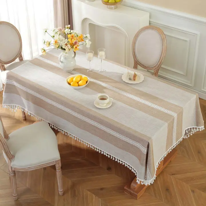 Mantel Rayas Borlas Prueba Polvo Individual Rectangular Marrón 140x200cm - 1