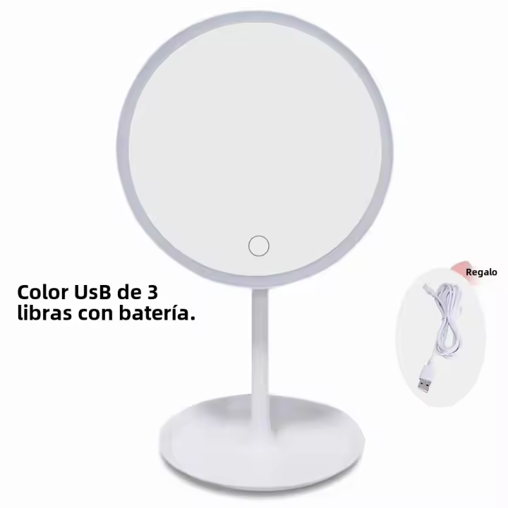 Espejo De Maquillaje Con Luz LED 3 Modos Desmontable Incluye Base De Almacenamiento Recargable Por USB Regalo Ideal - 1