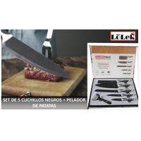 Lolek Set de 5 Cuchillos de Acero Negro con Pelador de Patatas de Cerámica, Hacha de Cocina, Cuchillo Chef, Cuchillo Pan, Pelador y Rebanador - details 2