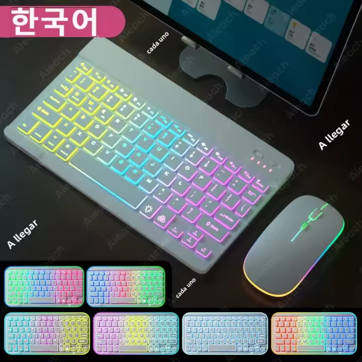 Teclado Inalámbrico Bluetooth Para Tablet Android iOS Windows Con Iluminación RGB Teclado Y Ratón Compatible Con iPad Y Teléfono - 1