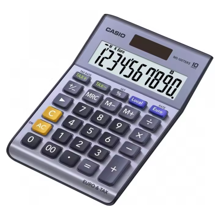 Calculadora sobremesa 10 dígitos | CASIO - Calculadora con cubierta metalizada, números ergonómicos acabado definido, funciona con solar o batería | Ref: MS-100TERII - 1