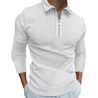 Camisa Polo Hombre Manga Larga Cierre Invisible Estilo Casual Rayada Transpirable Para Primavera Otoño - details 2