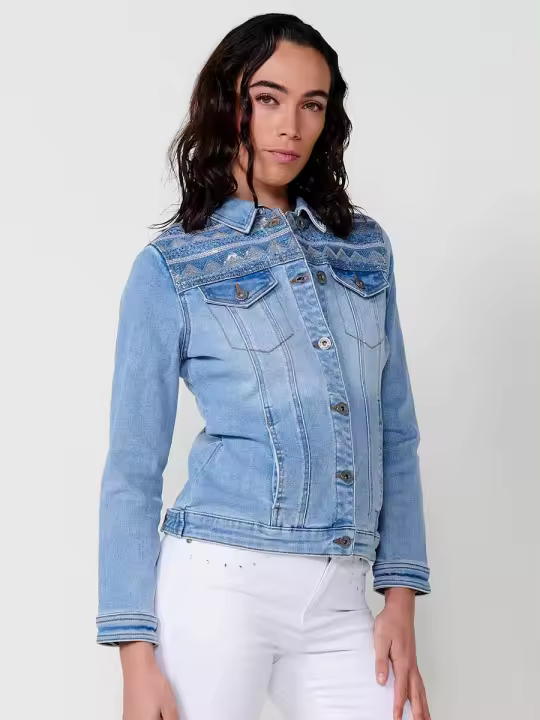 Koroshi Chaqueta denim con detalles bordado para mujer color azul - 1
