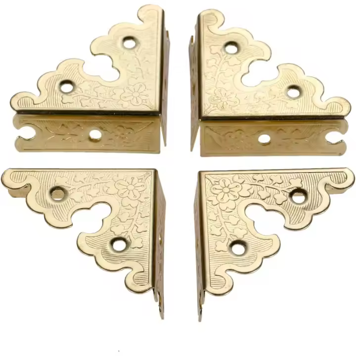 dophee 4Pcs Decorative Corner Protectors, Retro Style Edge Safety Guards Covers for Picture Frame Album Jewelry Box Gift Box Wooden Case Chest Tables Cabinet Furniture, 1.34"x1.34"-Gold - 1