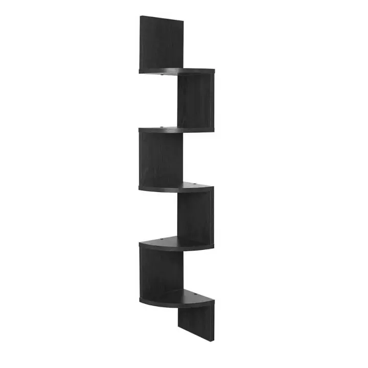 Ociodual Estante de Esquina 5 Niveles Forma ZigZag Madera 20x20x122cm C/Negro Montaje en Pared Estilo Moderno - 1