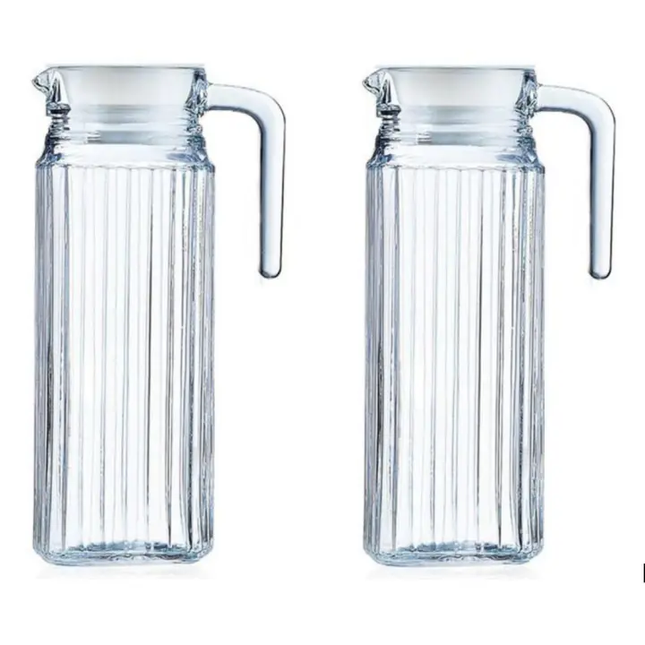 ARTEHOME Pack Ahorro 2 Jarra de agua con tapa blanca 1L ,Jarra de cristal,Color Transparente,para Frigorífico Té, Zumo de Frutas, Limon etc - 1