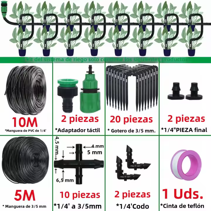 Kit De Riego Por Drip Para Invernadero Sistema Automático De Riego Para Jardín Con Repartidor De Riegos De 4 Caminos Para Plantas En Macetas Vegetales Bonsái De 4/7mm a 3/5mm - 1