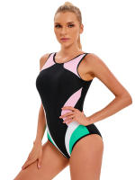 Nueva Deportiva 2024 Monokini De Dos Piezas Para Mujer Talla Grande Colorido Patchwork Traje De Baño Profesional Para Natación Y Surf 3XL - details 6
