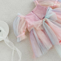Vestido De Verano Para Bebé Con Pétalos Y Lazo En Malla Colorida Traje De Baño Para Niñas Con Mangas Cortas Estilo Cute - details 9